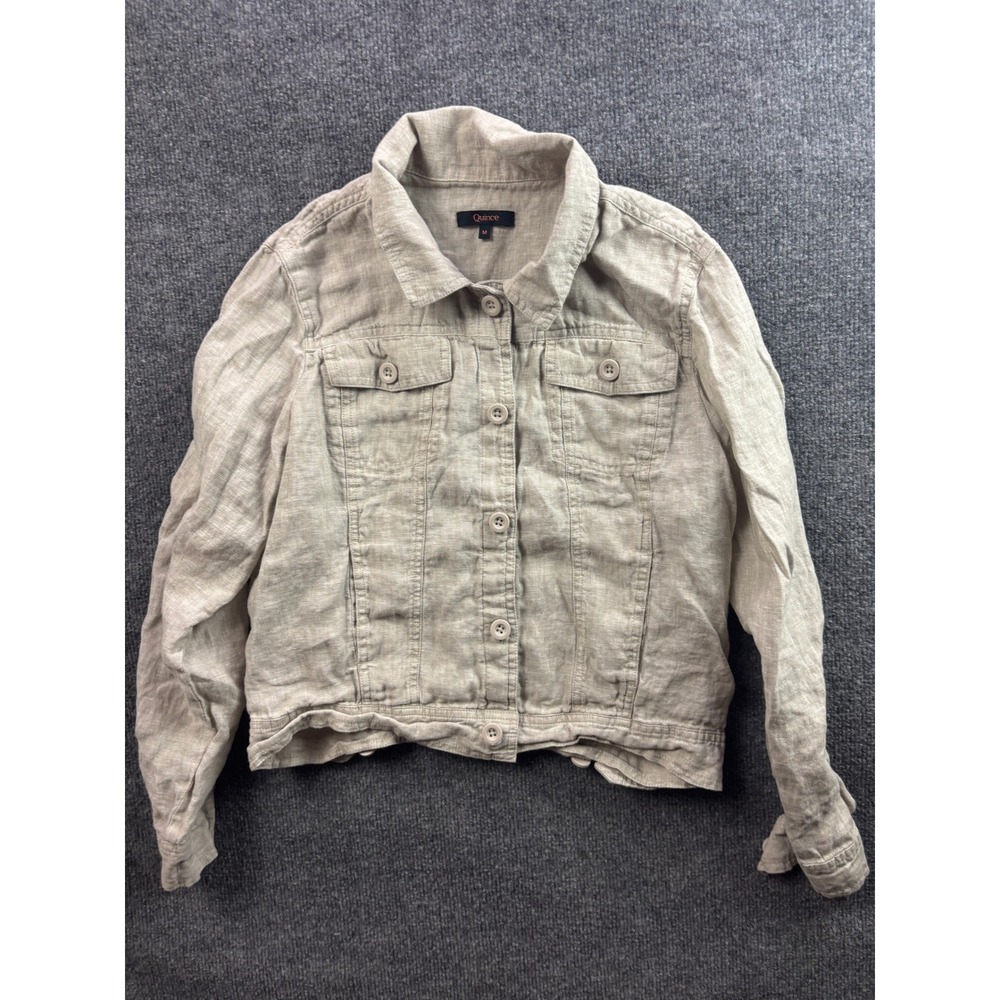 Quince Linen Jacket Womens Medium Beige Oatmeal Trucker Button Front Lightweight